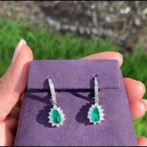 WPW! Colombian Emerald Diamond Earrings! 14K!